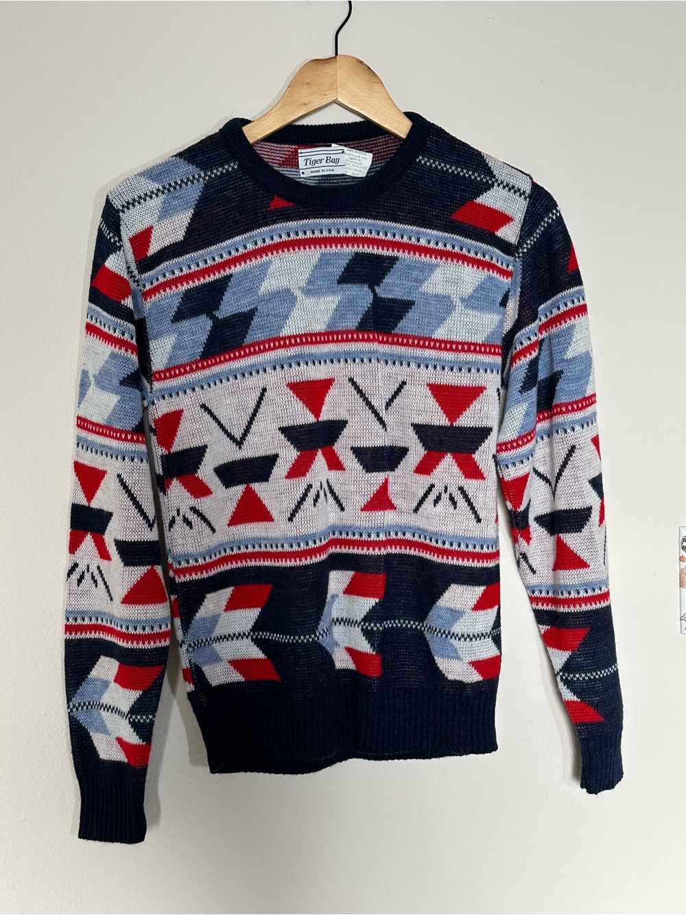1961 Geometric Crewneck Sweater - Navy, Red, Light Blue